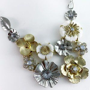 Gold and Silver Crystal Flower Statement Necklace